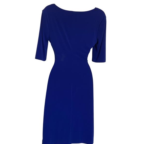 Connected Blue Cowl Neck Drape Sheath Party Dress 4 - Picture 4 of 7